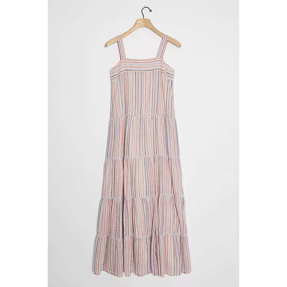 Sundry Dresses & Skirts - Anthropologie Sundry Luna Tiered Midi Dress Striped Pastel Beach Resortwear 2